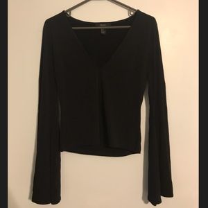 Black v-neck, bell sleeve